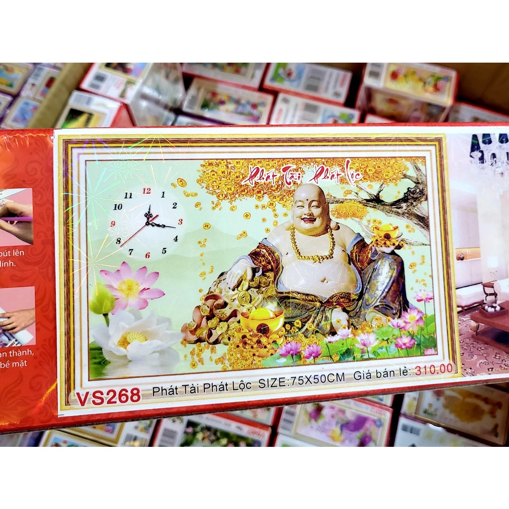 Tranh Đính Đá cao cấp VS268 Phát Tài Phát Lộc Kích thước: 75x50cm