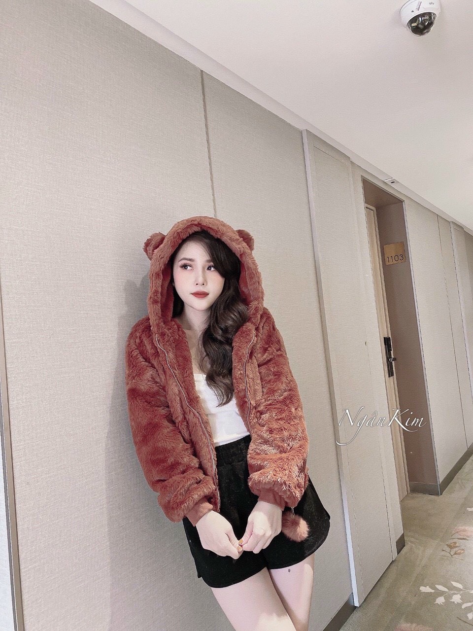 Áo khoác bông tai gấu cute