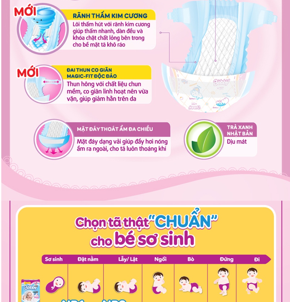 [HCM]Tã dán bobby cho bé sơ sinh XS70 (70 Miếng)