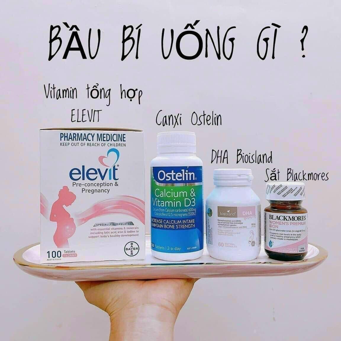 COMBO 4 SP BẦU ÚC - BỘ TỨ VITAMIN ÚC DÀNH CHO BÀ BẦU (Elevit, Canxi, DHA, Sắt)