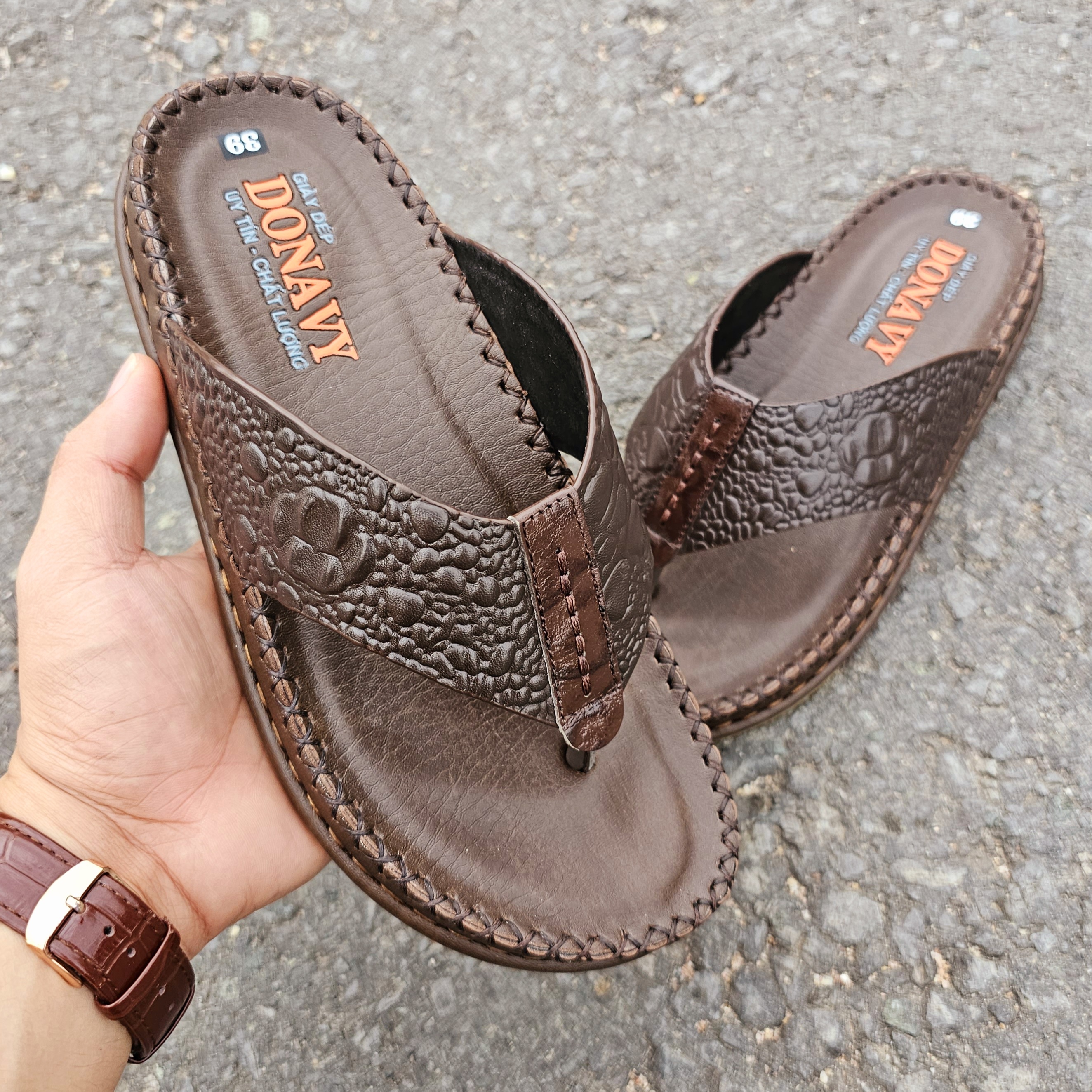 DÉP XỎ NGÓN NAM DA BÒ THẬT 100% DONAVY, HÀNG CHÍNH HÃNG BÀO HÀNH TRỌN ĐỜI D.KBOXIT