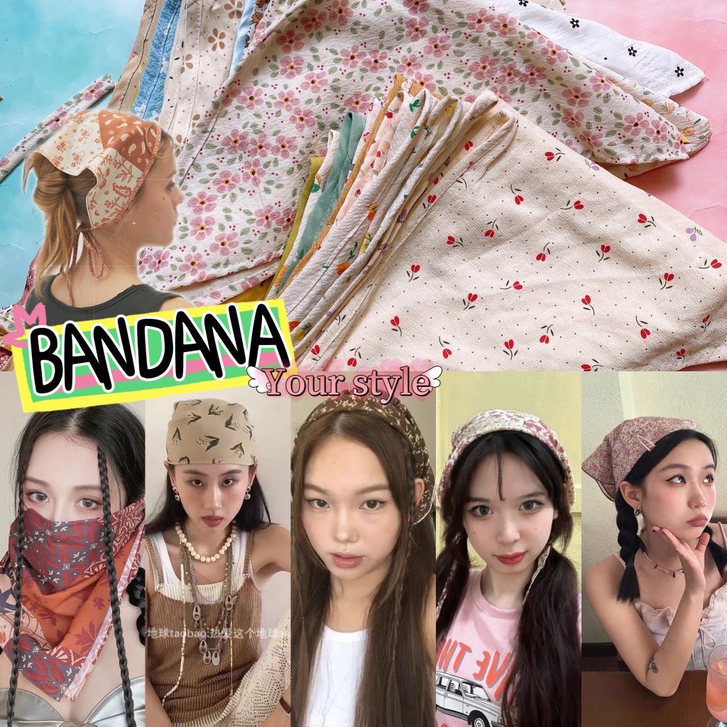 {Tím Store} Khăn tam giác bandana cột dây nhiều mẫu hot trend, khăn trùm đầu nữ
