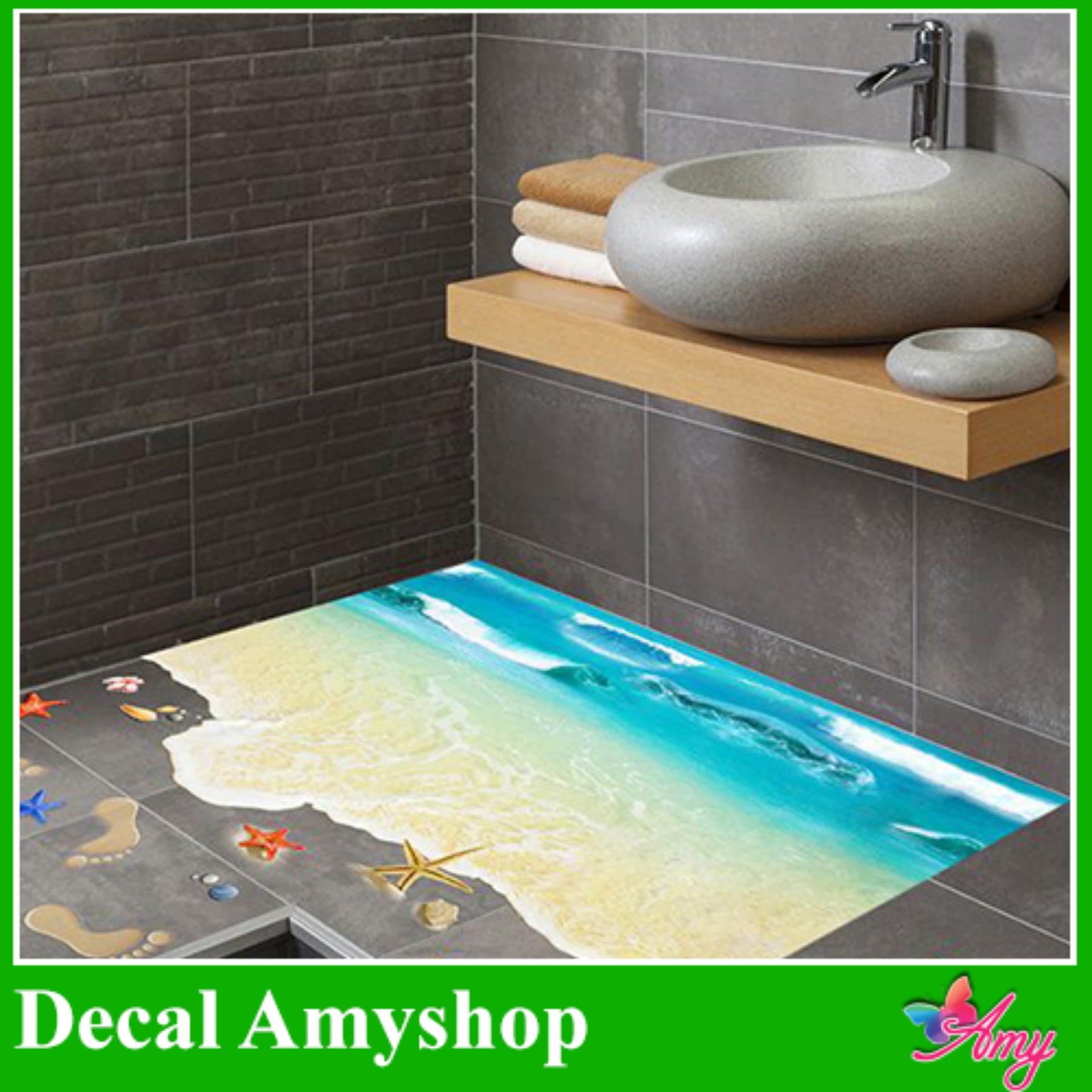 Decal 3D tranh bãi cát biển DCS035 ( 60 x 88 cm)