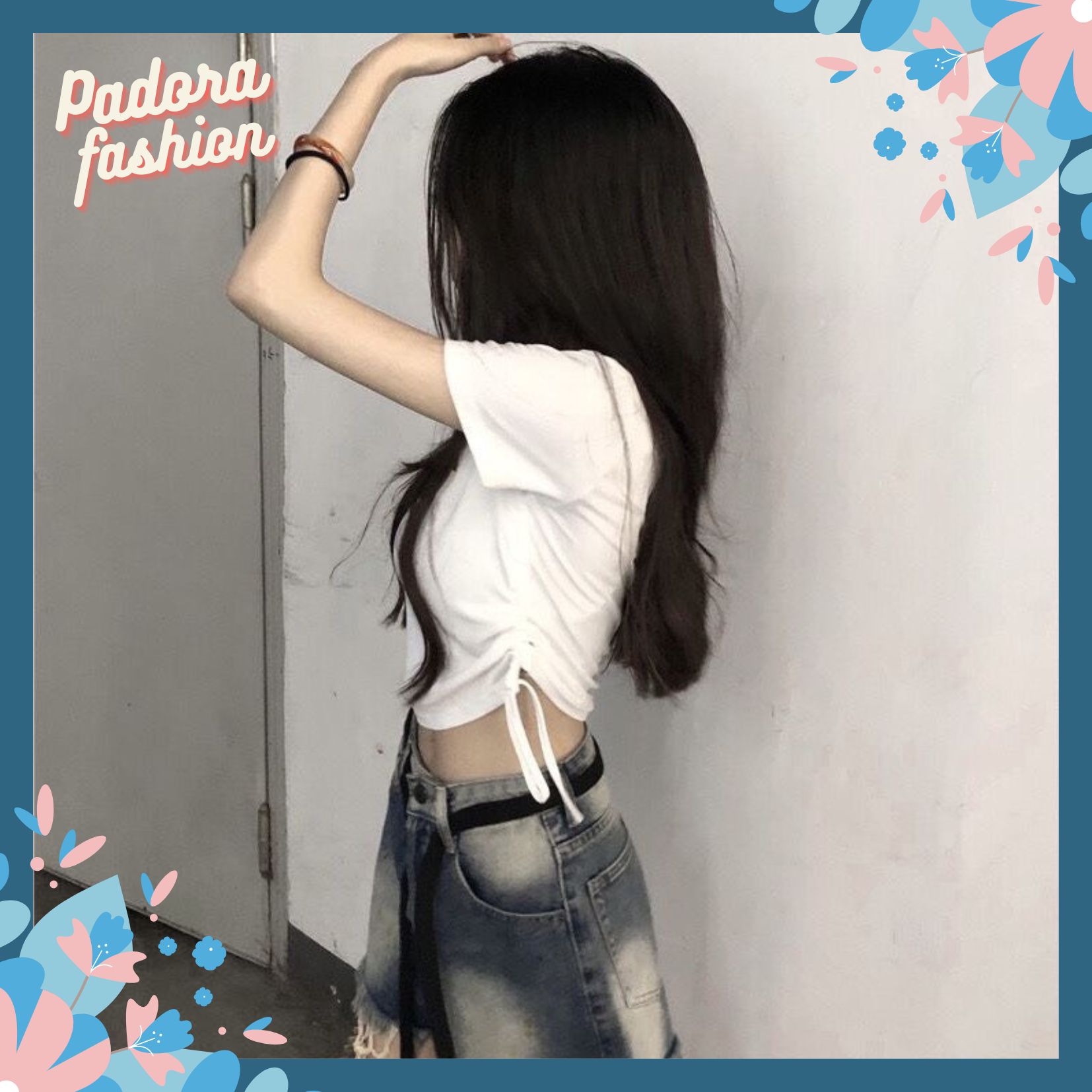 Áo babytee cổ tròn áo thun dáng croptop dây rút 2 bên sườn Padora-A58