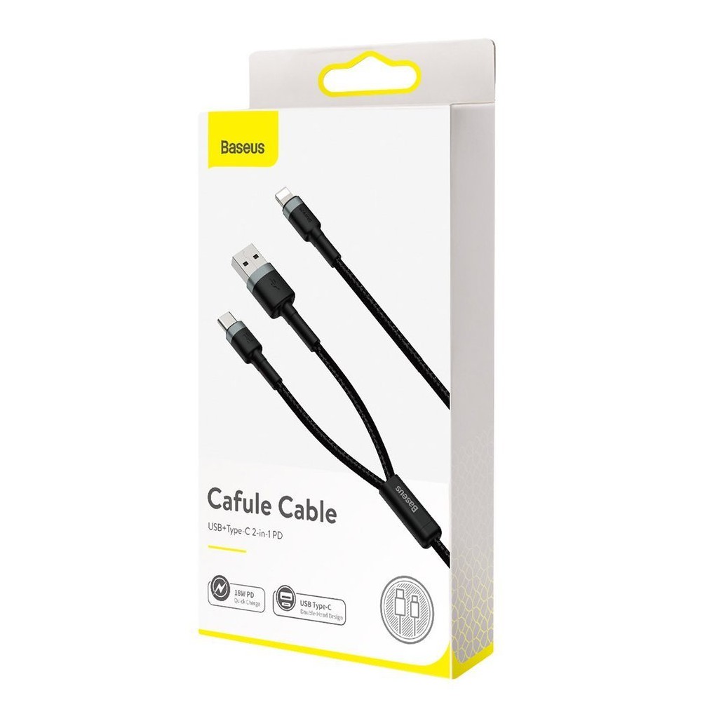 Cáp 2 in 1 BASEUS chân TypeC và Lightning cho iPhone và type C Baseus cafule USB+Type-C PD Cable 1.2m