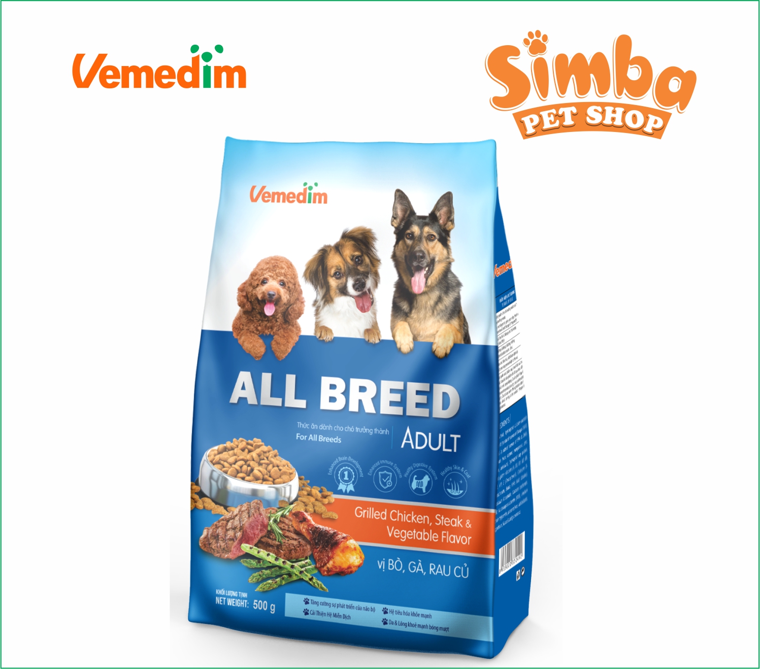 Thức ăn cho chó lớn - All Breed Adult - Vemedim - Vị bò, gà, rau củ - Simba petshop