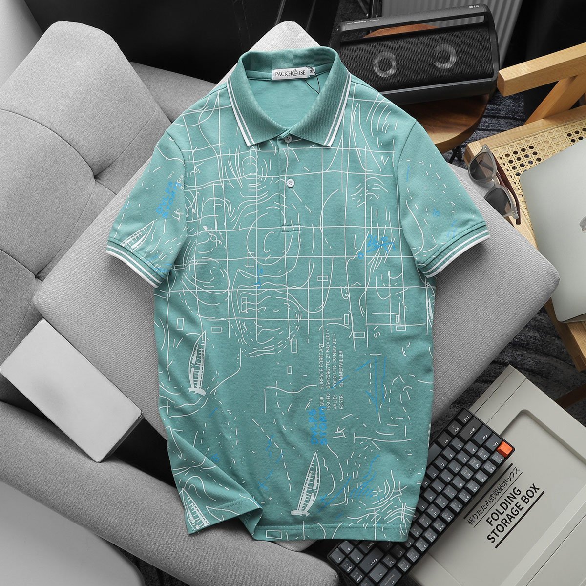 Áo thun polo nam cotton mịn hoạ tiết trẻ trung