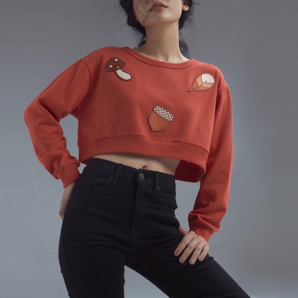 Áo nỉ nữ croptop cổ tròn – PHA33 – Cotonfio