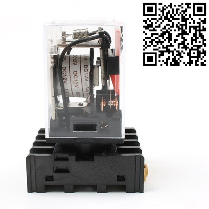 Rơ le kiếng trung gian mk2p-i relay 8 chân tròn kính trắng trong điện áp 12vdc, 24vdc, 220vac tặng chân đế pf083a