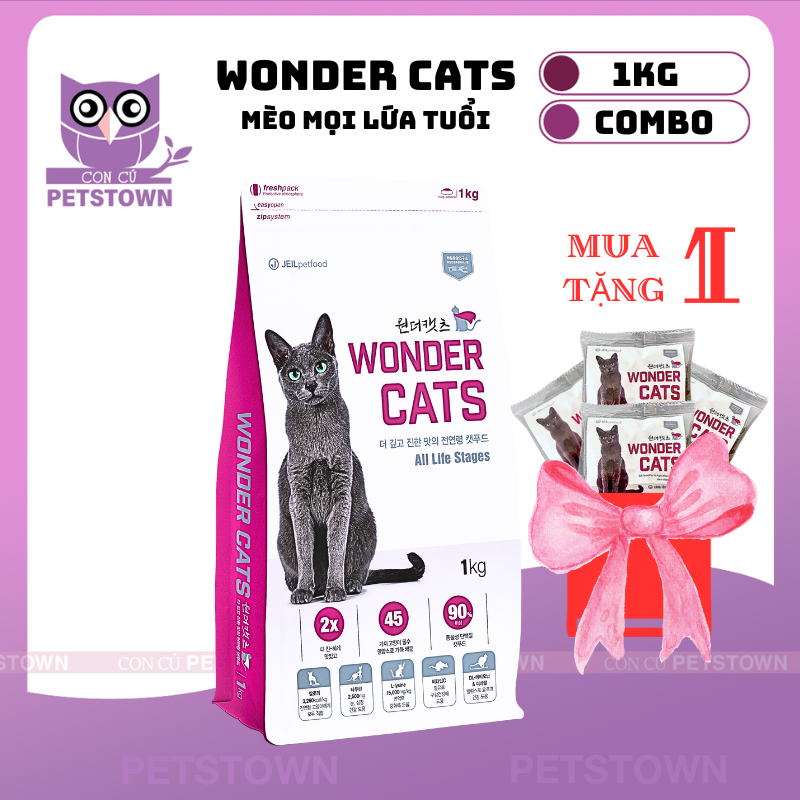 (1kg) Wonder Cats - Thức ăn hạt cho mèo mọi lứa tuổi nhập khẩu Hàn Quốc