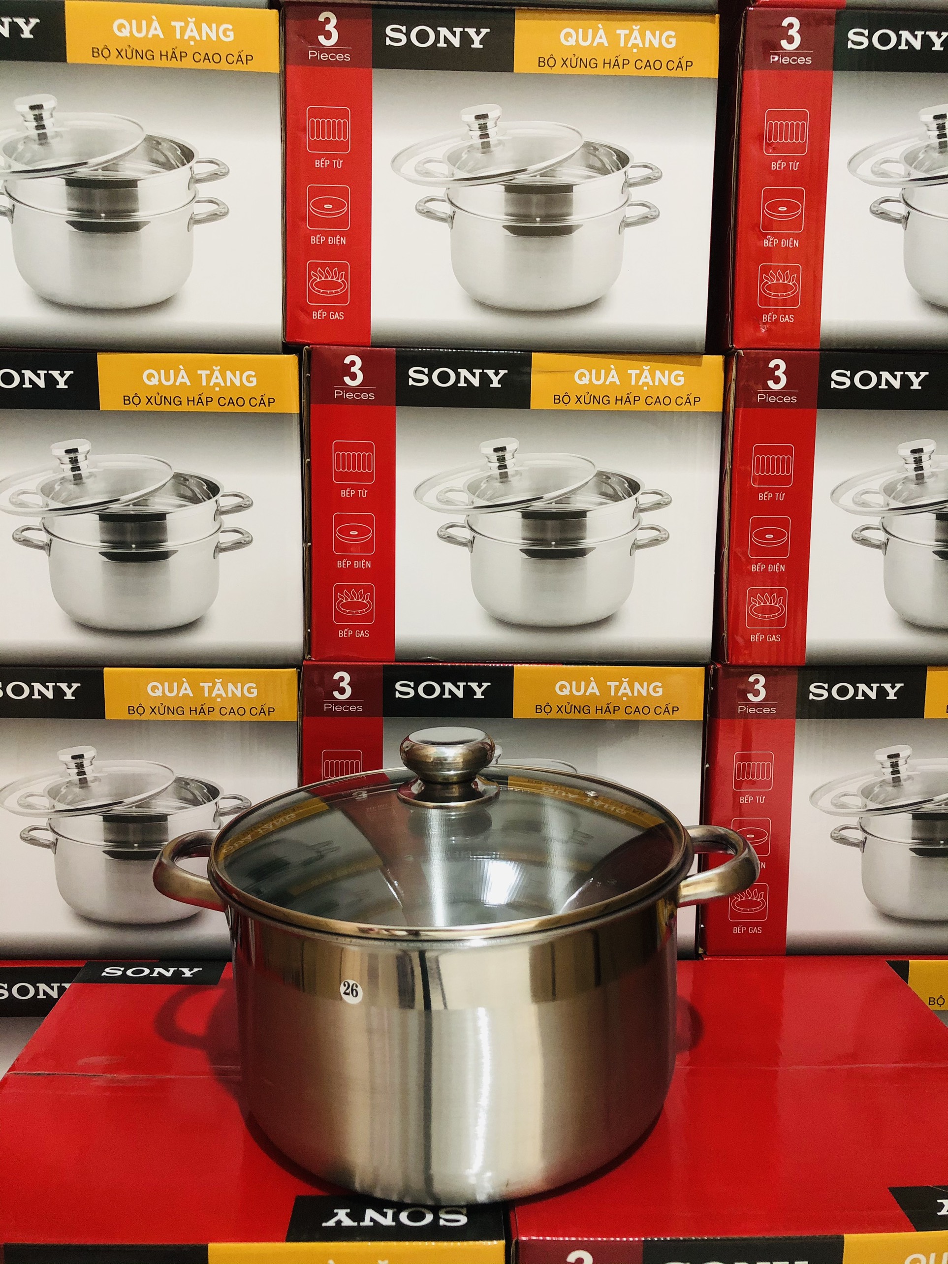 Bộ Xửng Hấp Sony 26cm - sử dụng được cả bếp từ