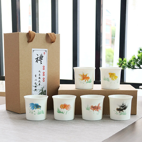 Bộ chén uống trà bằng sứ trắng thanh khiết, sứ Cảnh Đức