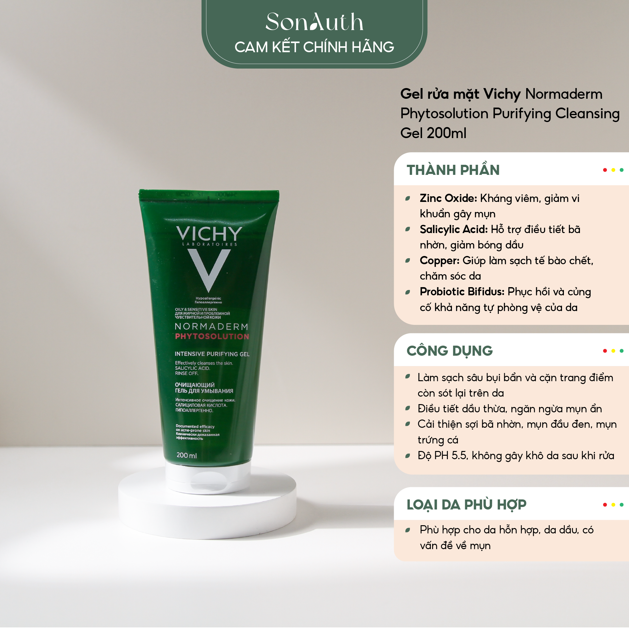 Sữa rửa mặt Vichy Normaderm Phytosolution Purifying Cleansing Gel 200ml