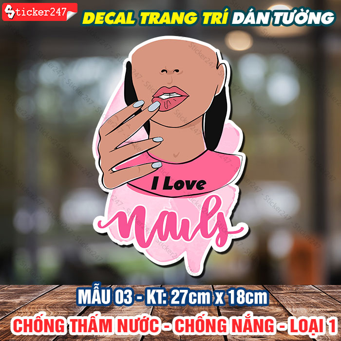 Decal trang trí tiệm nail – sticker nails , decal dán tường, tủ, kính, quầy, chống nước, cắt sẵn, sẵn keo dán - bea01