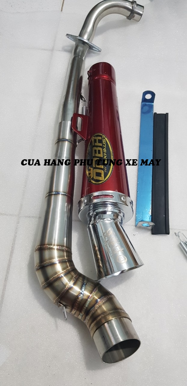 Pô Orbr màu đỏ gắn xe Dream, Wave, Sirius, Cub ( kèm cổ 2 khúc inox 304 xịn + pát treo + lò xo )