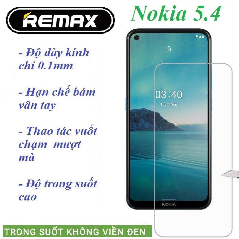 Kính cường lực Nokia 5.4 - Chính Hãng Remax trong suốt, độ cứng 9H(tặng keo chống hở viền)