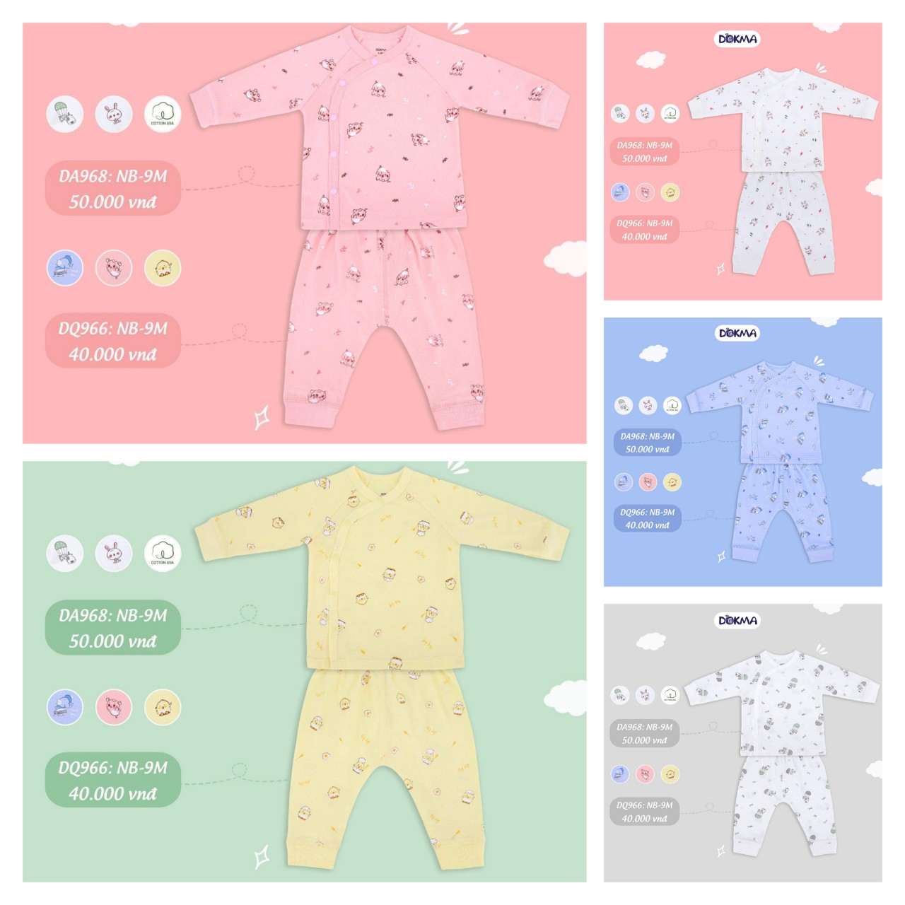 Bộ sơ sinh cài lệch Dokma (0 - 9 tháng)