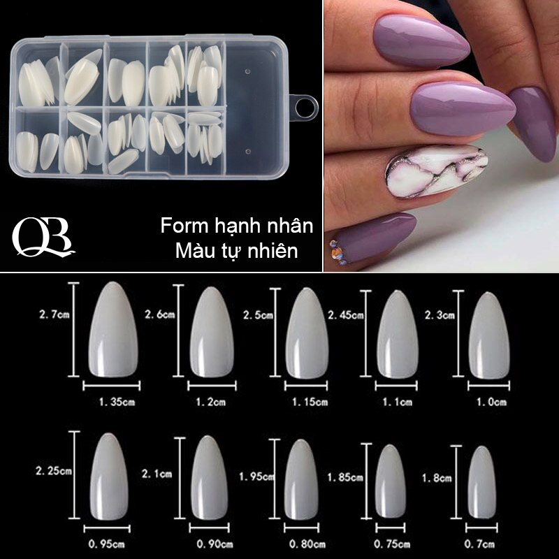 Móng Giả Dán Tay (Móng Úp) 110 - 500 Móng Đủ Cỡ Màu Trong Suốt, Tự Nhiên Form thang, fom nhọn, vuông, bầu