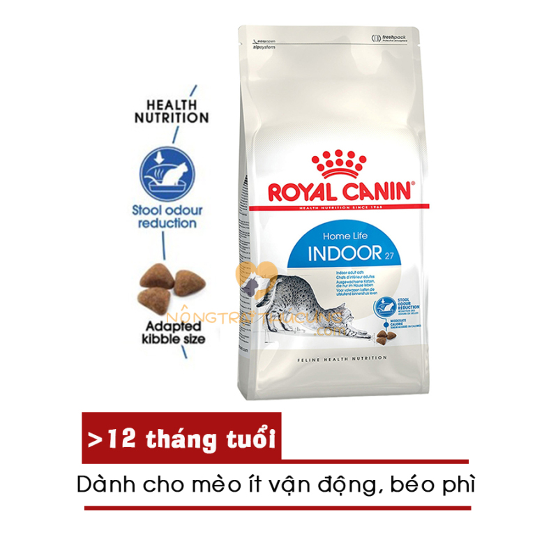 Thức ăn mèo Royal Canin INDOOR 2kg (dành cho mèo trưởng thành - ít vận động) - [Nông Trại Thú Cưng]
