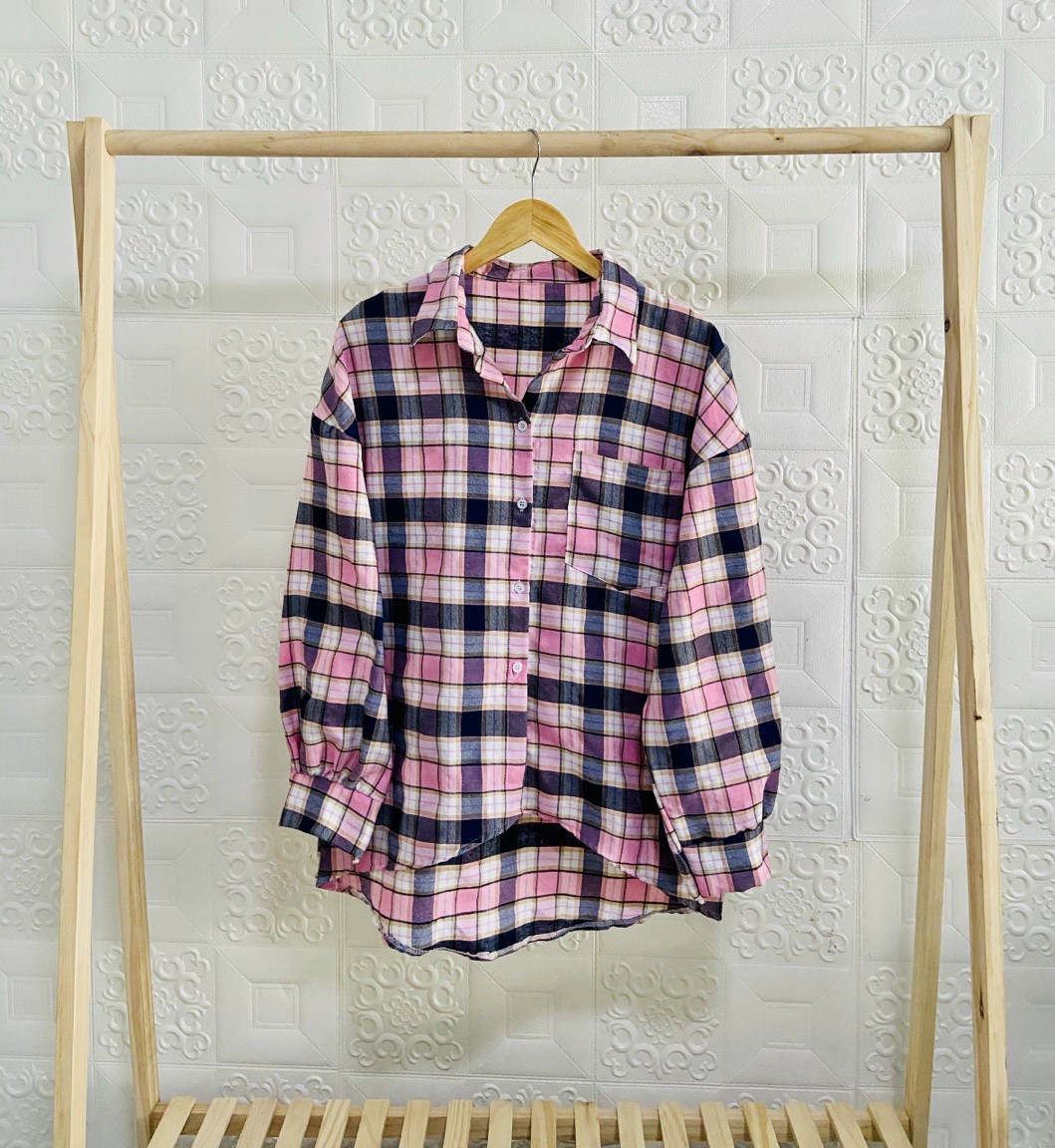 Áo khoác sơ mi Unisex Nam Nữ sơ mi caro tay phồng form rộng cực đẹpchất kate thoáng mát