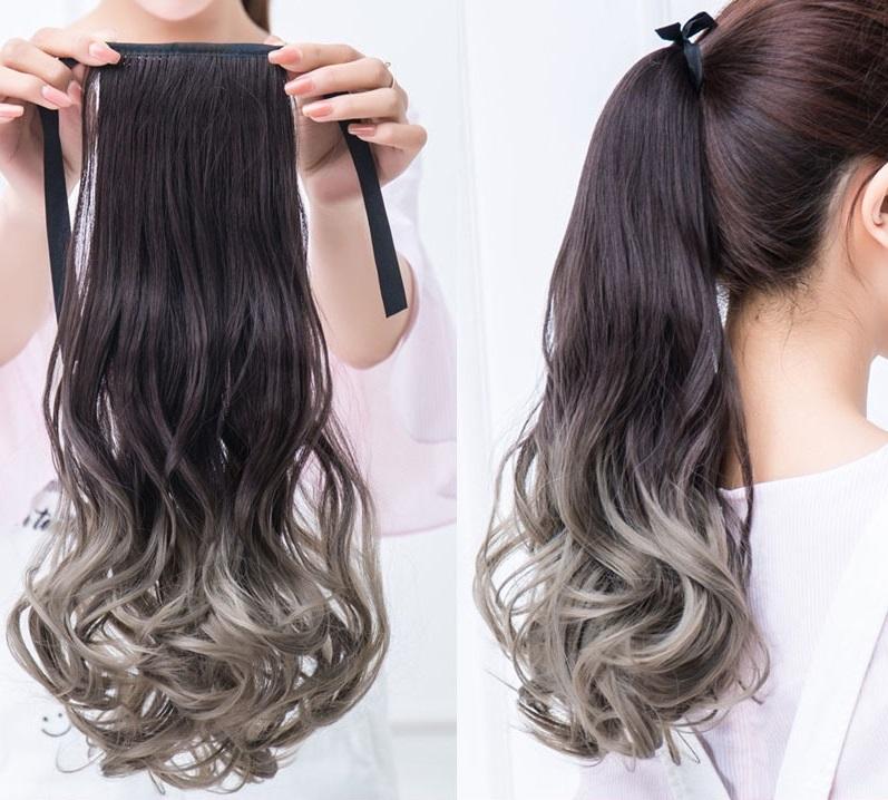 Tóc giả cột ombre C-KM06R, màu [tím nhạt] tóc giả nữ