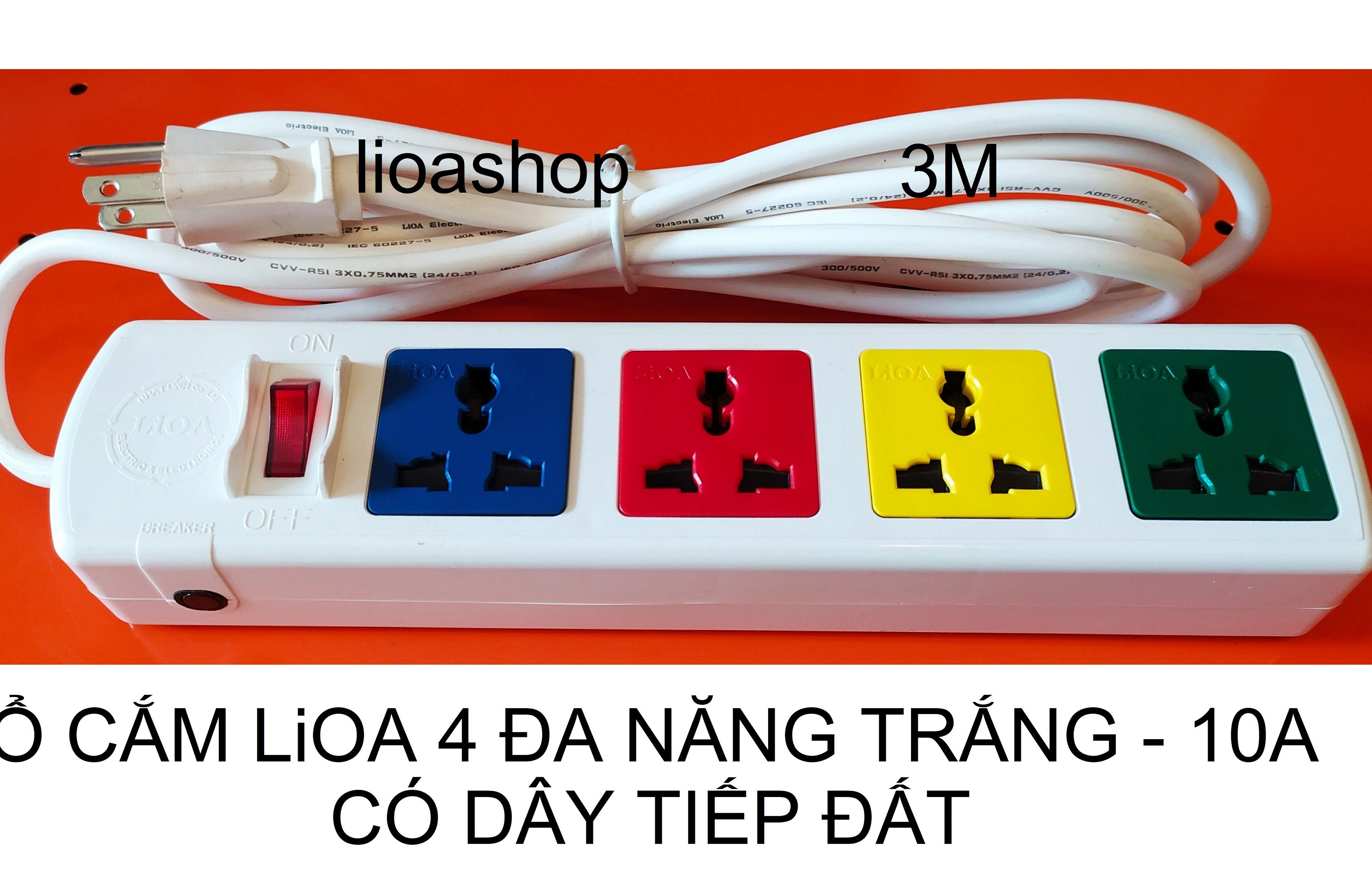 Ổ cắm điện lioa 4 đa năng có dây tiếp đất.