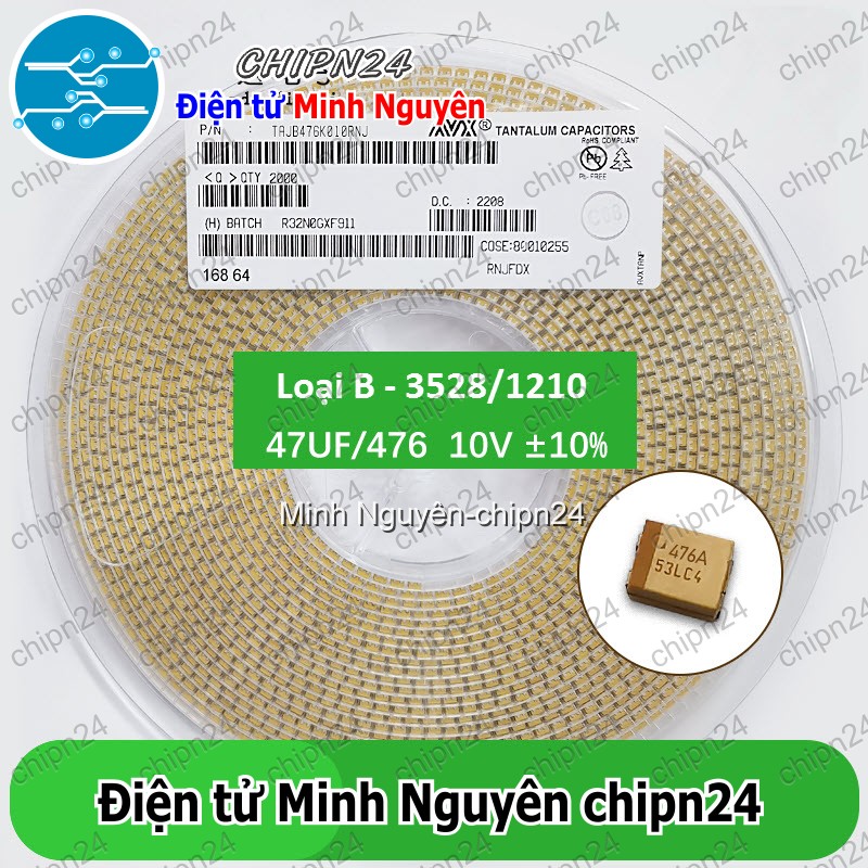 [3 con] Tụ Tantalum Dán SMD 3528 (3.5x2.8mm-10uF/22uF/47uF/100uF/220uF/6.3V/10V/16V/25V) - [Chọn Loại] - HHH.00303