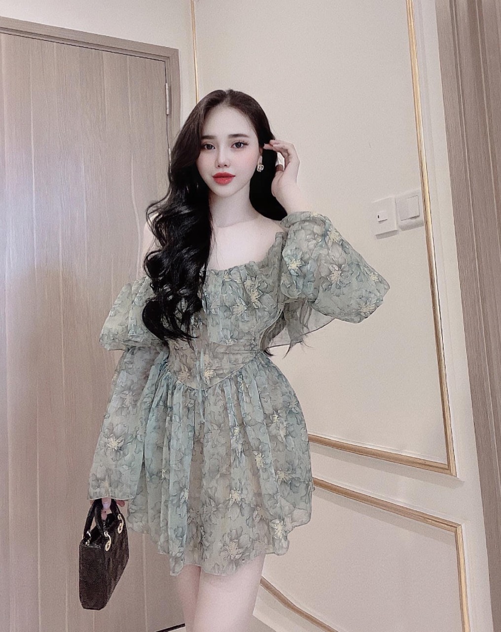 Đầm voa hoa nhí tầng tay dài xinh mẫu mới ldt922 y hình
