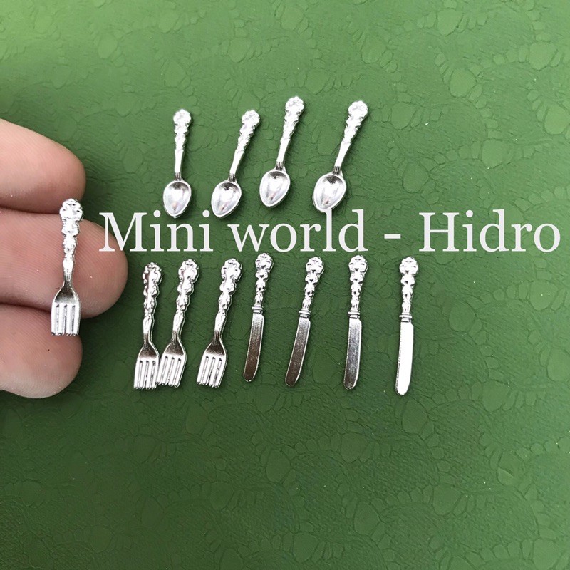 Mô hình bộ dao muỗng nĩa kim loại mini dùng cho nhà búp bê cam kết sản phẩm đúng mô tả chất lượng đảm bảo