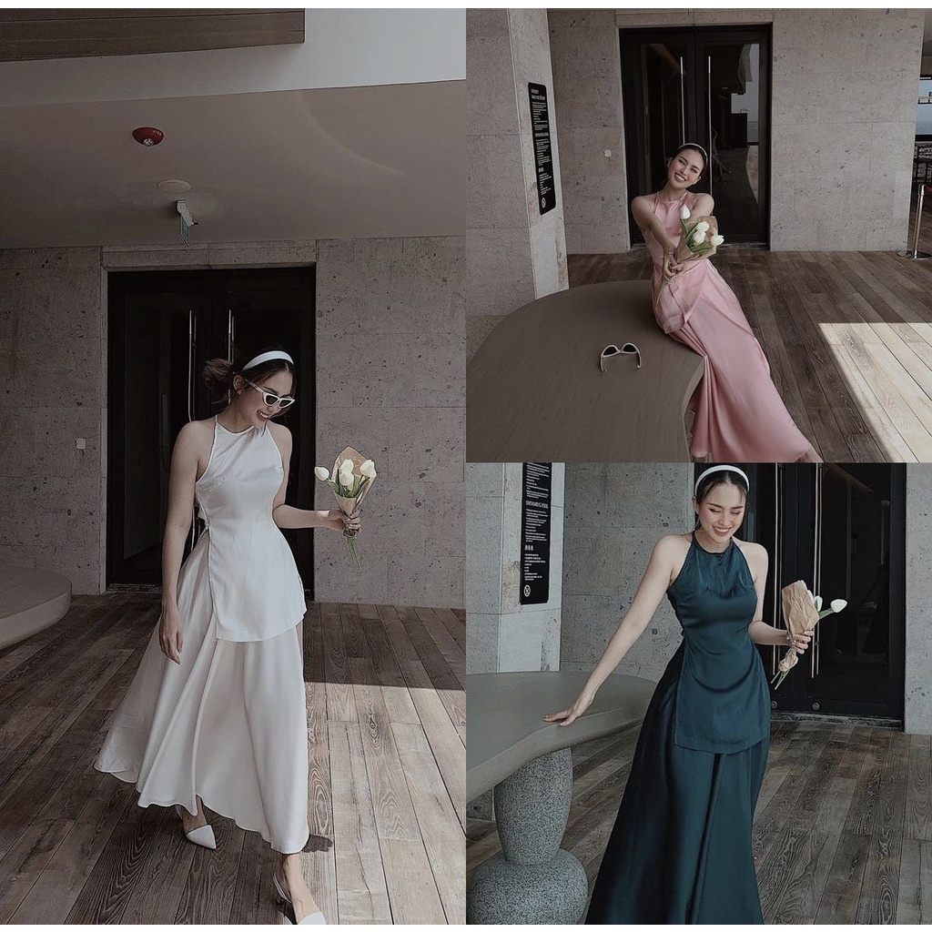Đầm maxi đi biển Phi Satin Có Sẵn