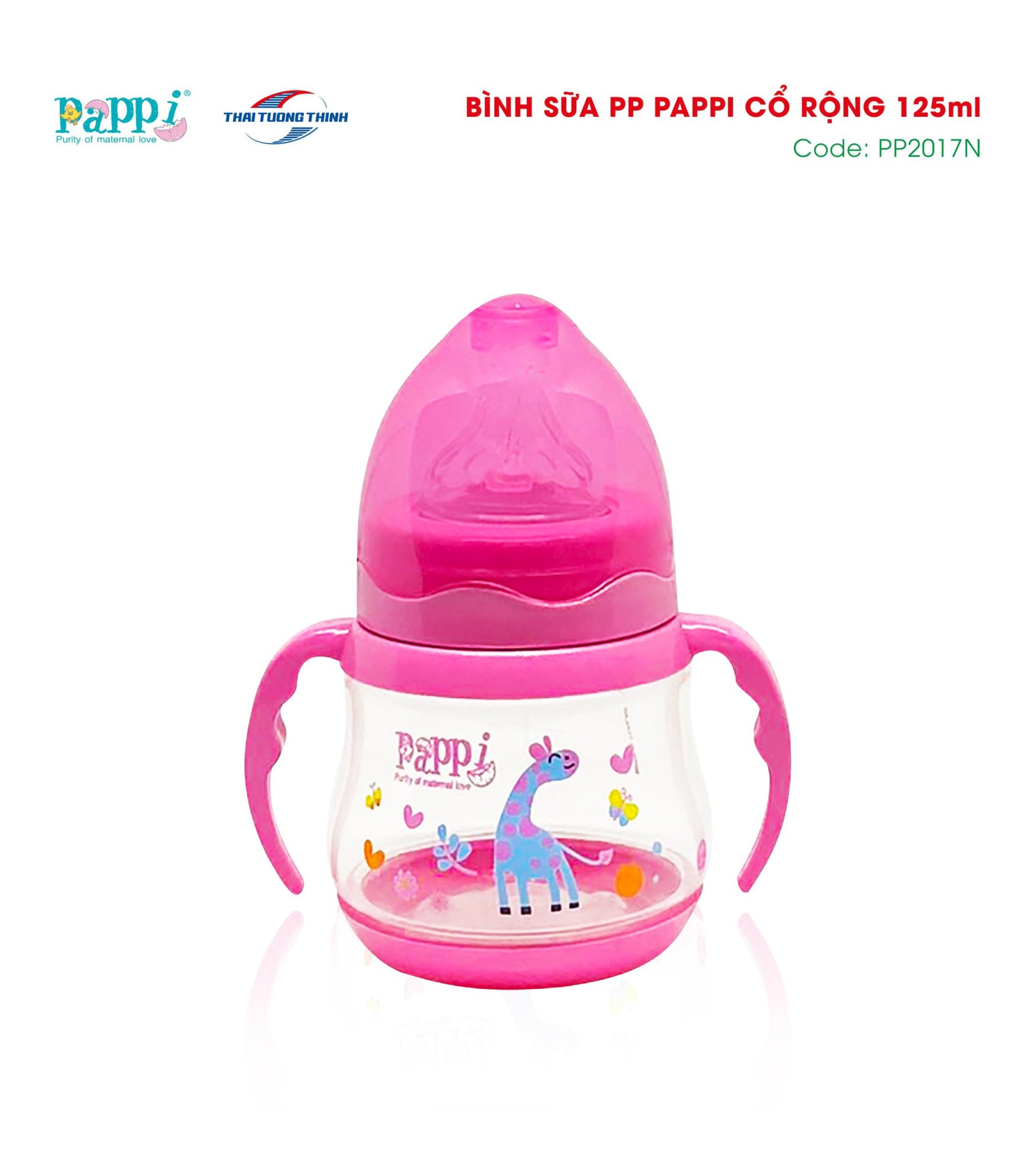 Bình Sữa cổ rộng tay cầm Pappi 150ml Thailand
