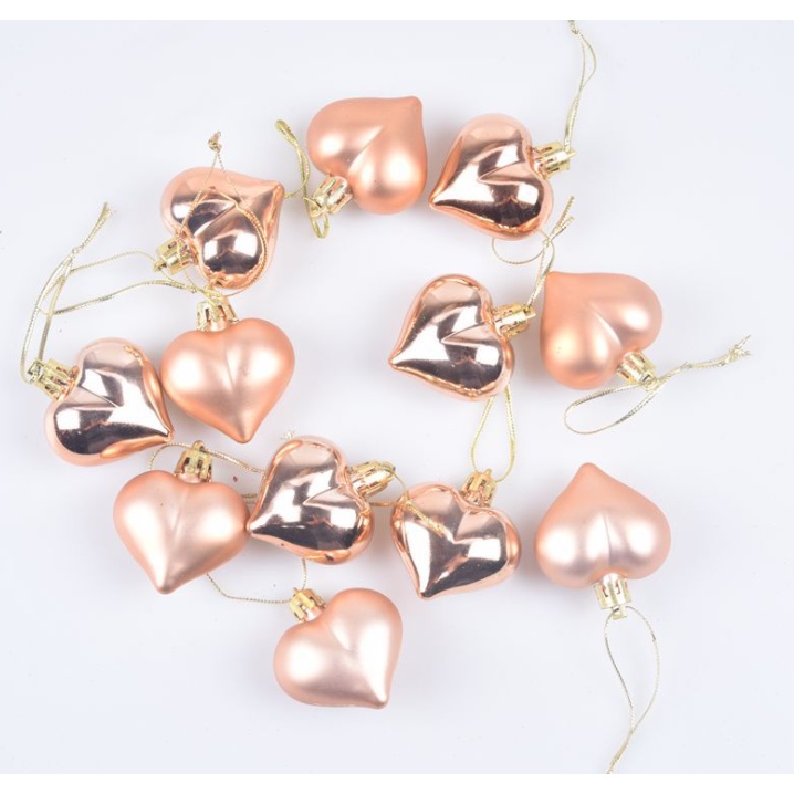 Set 6, 12 trái tim trang trí noel 4.5cm mẫu e8