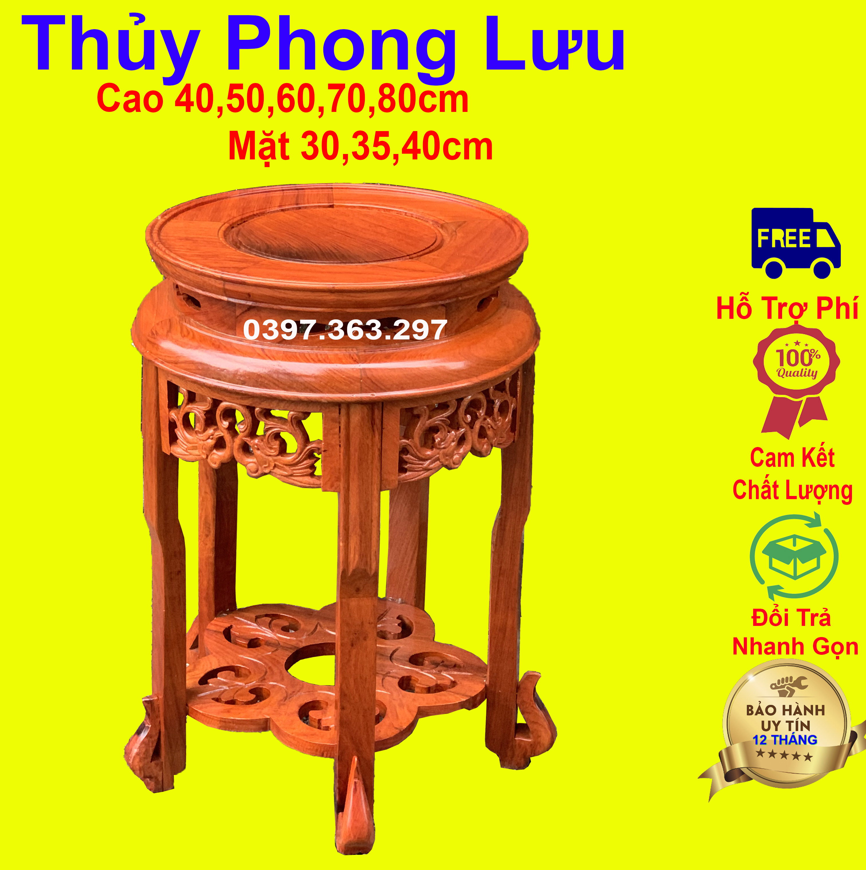 Đôn tròn gỗ hương thờ,đế gỗ kê tượng thờ cao cấp cao 40,50,60,70,80cm