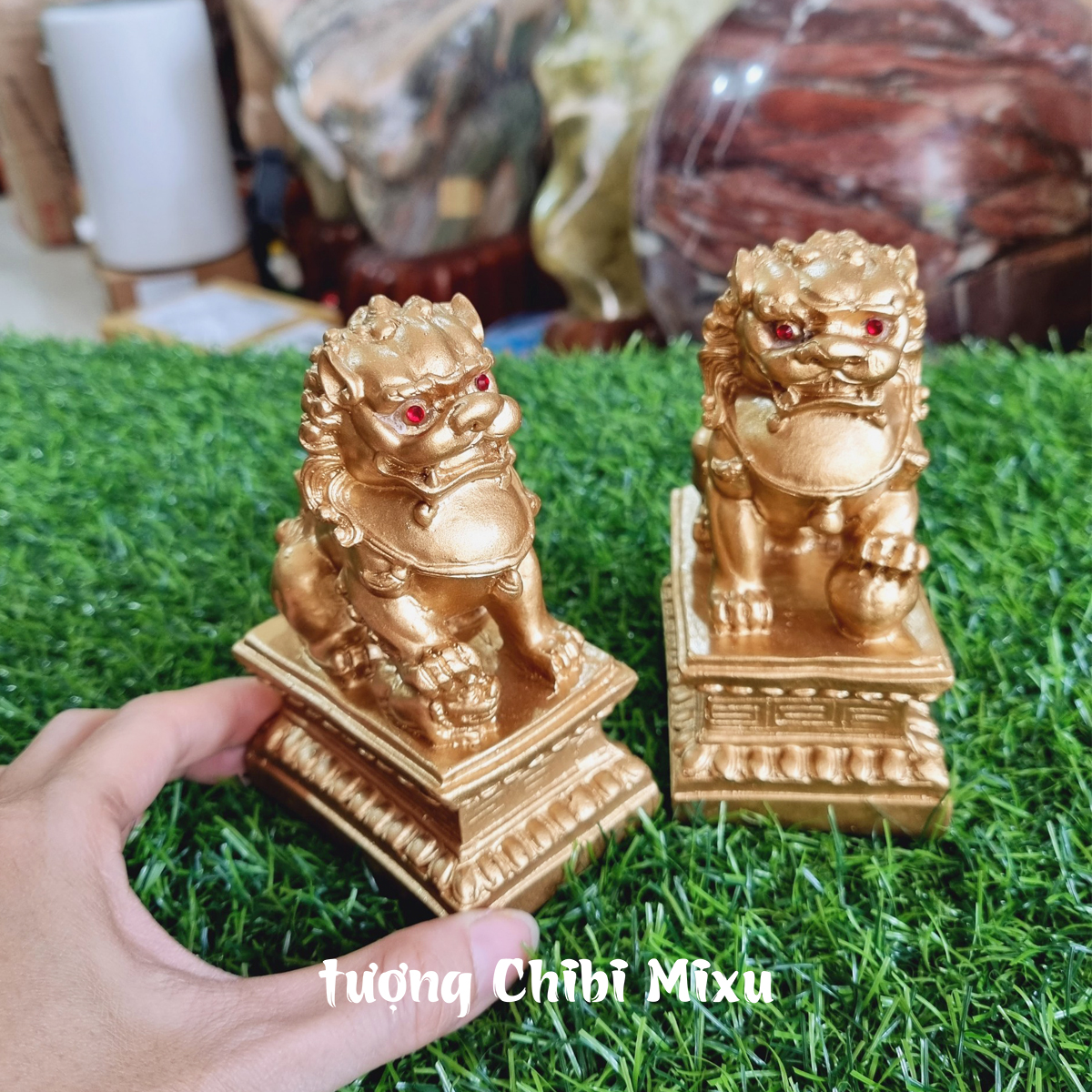 Bộ 02 tượng Kỳ Lân giả đá size 12cm