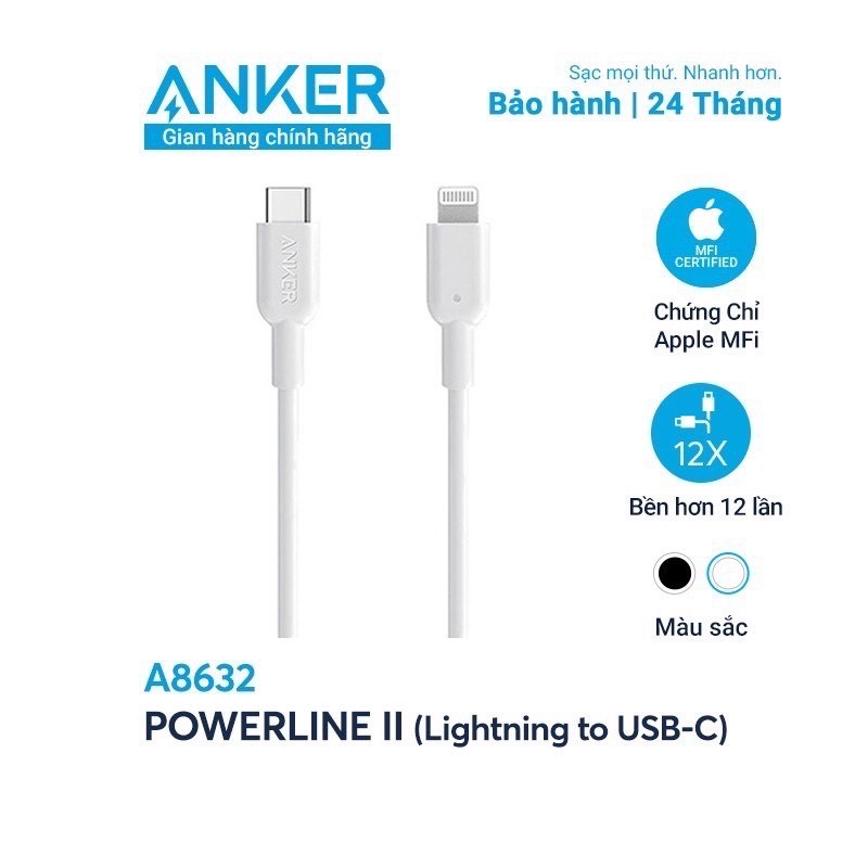 Cáp sạc anker doreamon power line ll a8632 type c to linghtning 0.9m mfi