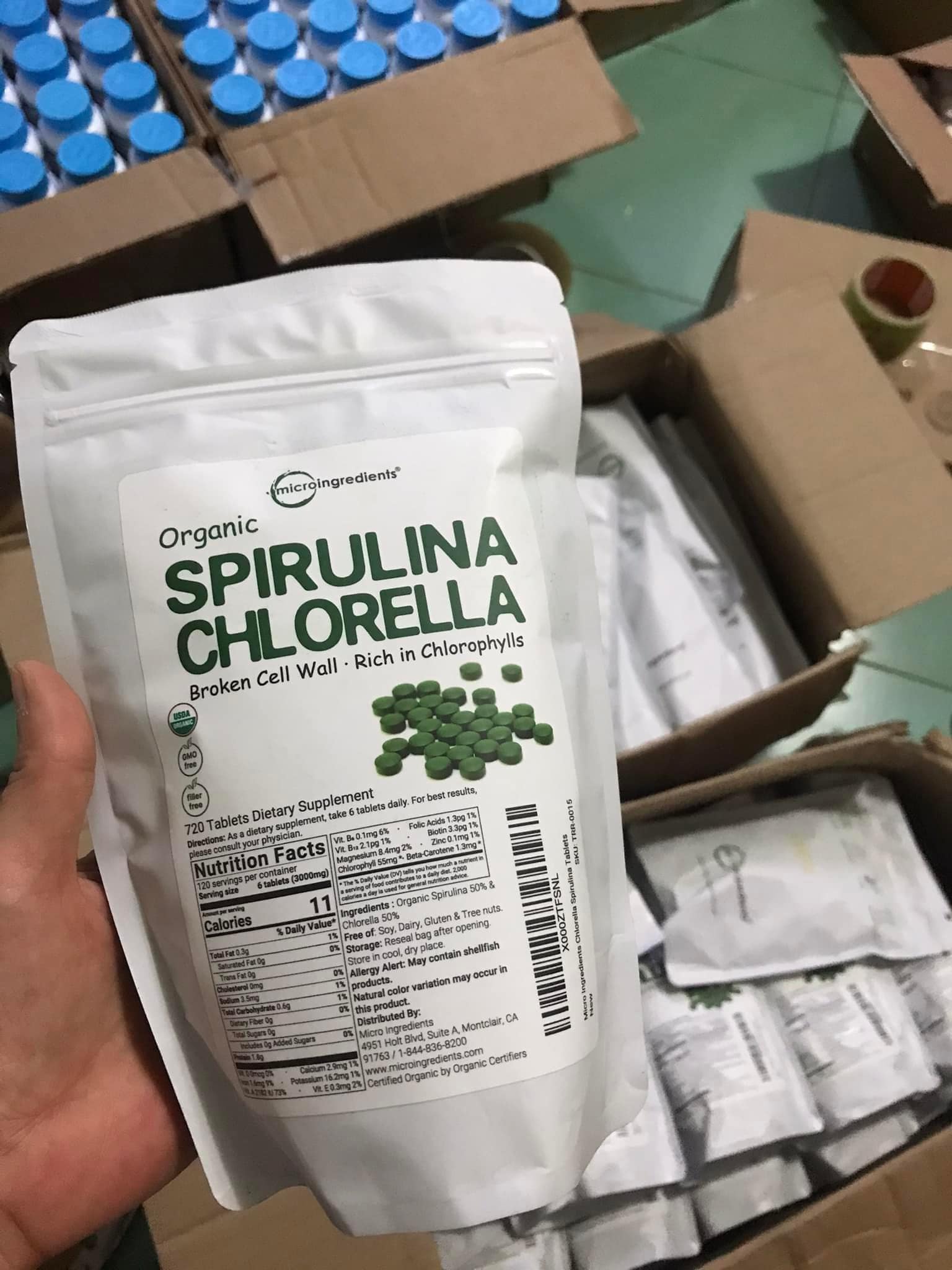 (HÀNG CHUẨN)Viên tảo spirulina và chlorella hữu cơ Micro Ingredients 720v
