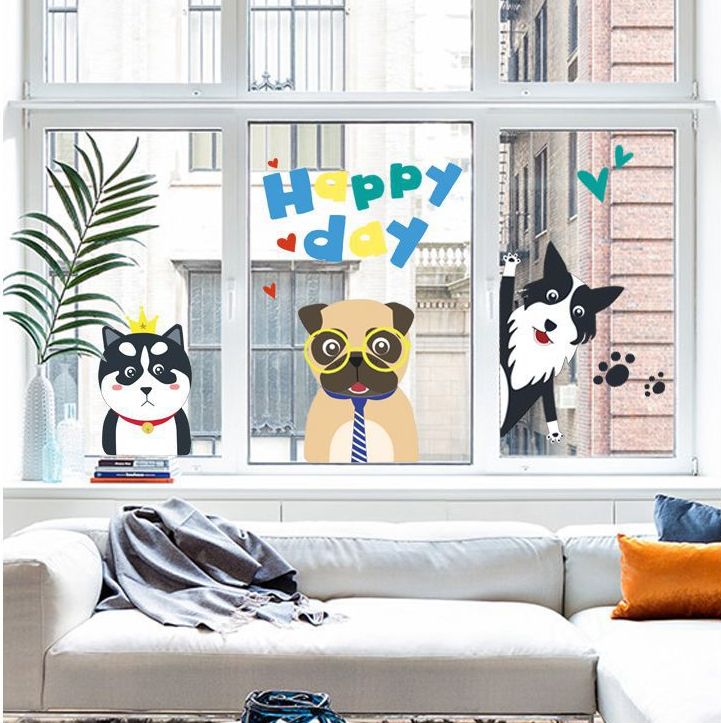 [HCM]Decal dán tường hình các chú chó Happy day