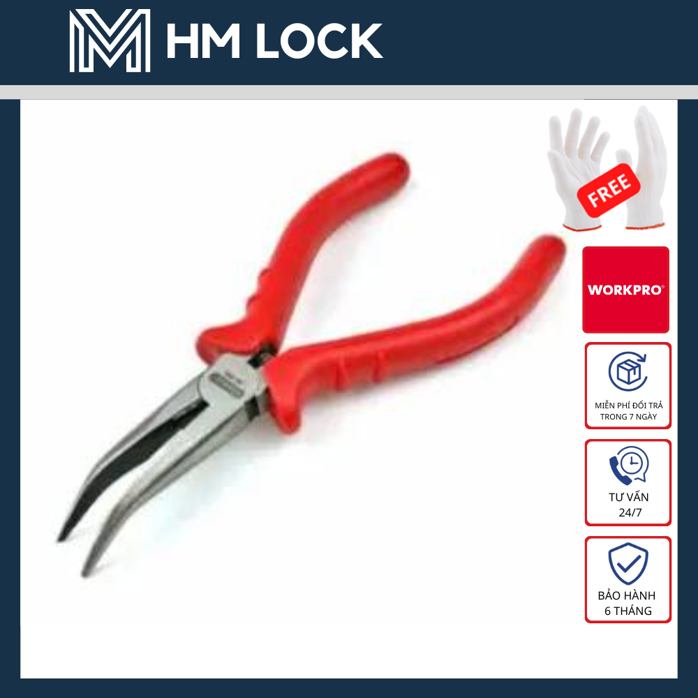 Kềm mini workpro cắt cộng lực, mỏ nhọn dài, mũi cong - hàng chính hãng