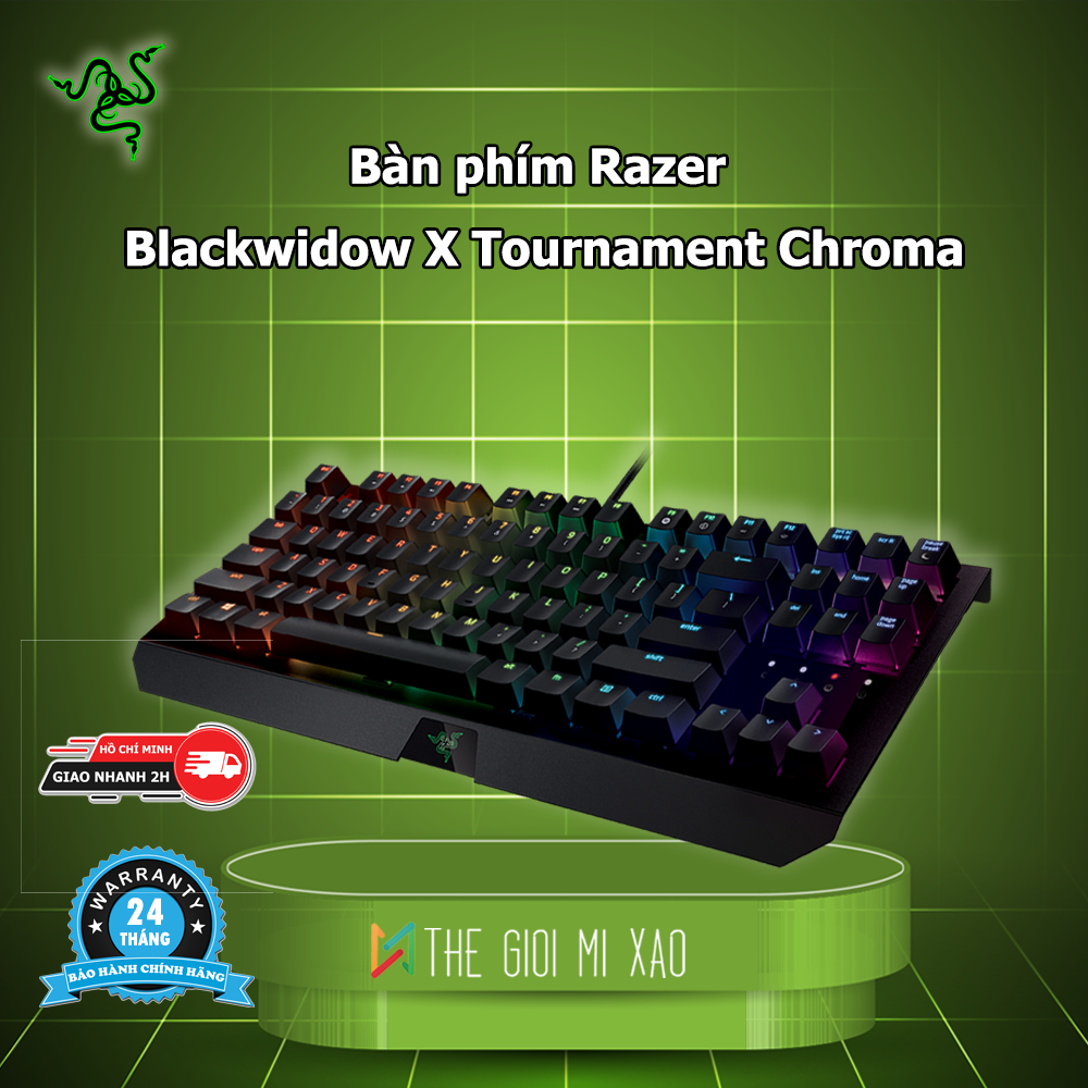 Bàn phím cơ Gaming Razer Blackwidow X Tournament Chroma - Chính hãng FPT | Tần số quét siêu nhạy 1000 Hz | Công tắc cơ học Razer™ | Tuổi thọ lên tới 80 triệu lần nhấn | Bảo hành 24 tháng
