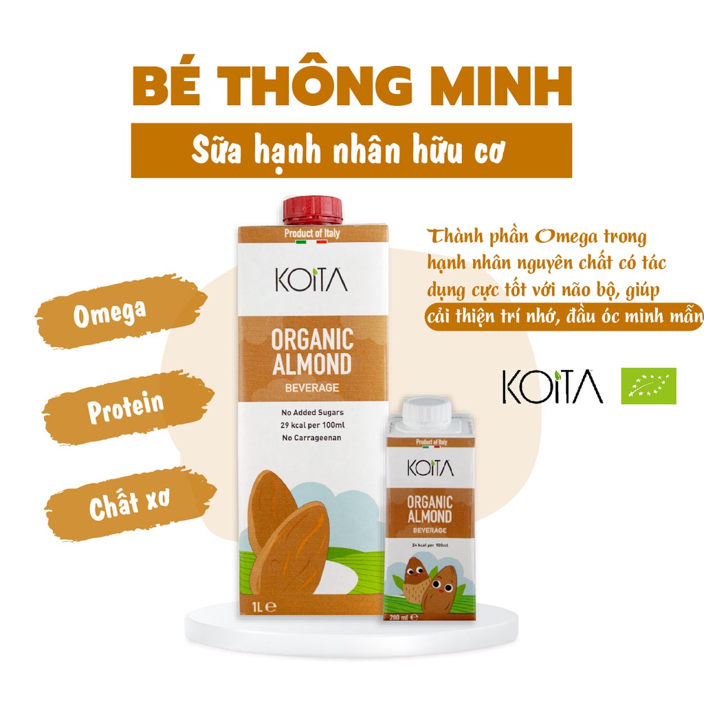 [Hoàn Tiền 15%]Sữa hạnh nhân hữu cơ Koita (thùng 24 hộp x 200ml)