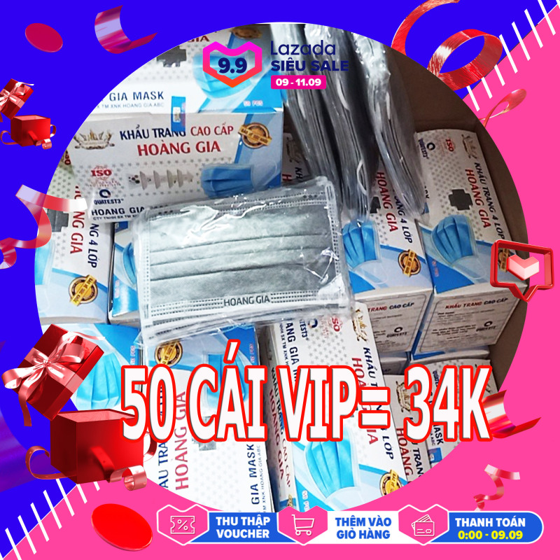 Màu XÁM 50 chiếc KTYT HOANG GIA 4 lớp kháng khuẩn cao cấp 5 BICH 10 CÁII