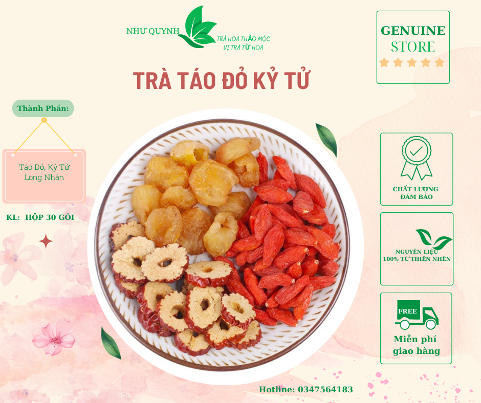 Trà Táo Đỏ Kỷ Tử Hộp 30 Gói ( An Thần, Bổ Dưỡng, Thanh Lọc Cơ Thể)