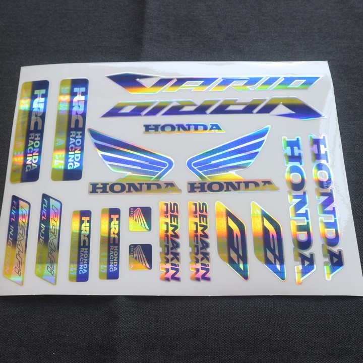 Bộ tem CROM BÓNG NHIỀU LOGO ĐỘC ĐÁO dán các loại xe máy hiện nay, tem keo bóng ít bay màu (mẫu VARIO)