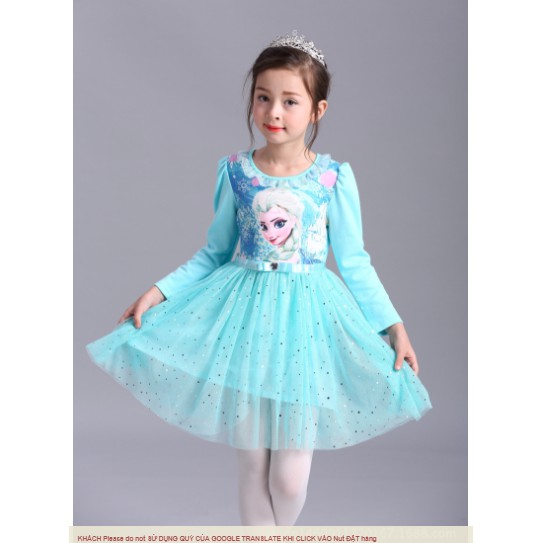 J158 váy bé gái elsa frozen tay dài xanh