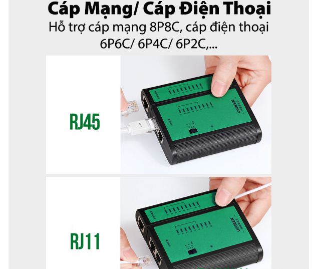 Bộ Test cáp mạng Ugreen 10950 (thích hợp cho cáp mạng RJ45,RJ11/12) Chính Hãng