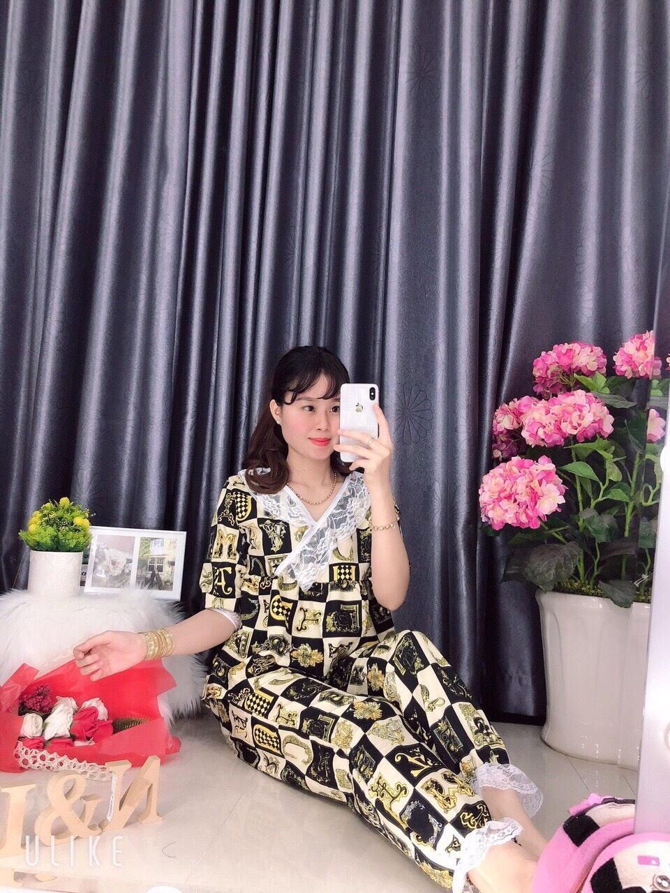 [HCM]Set Đồ Bộ Nữ  Tay Ngắn Quần Dài Phi Lụa Phối Ren trắng Siêu Sang