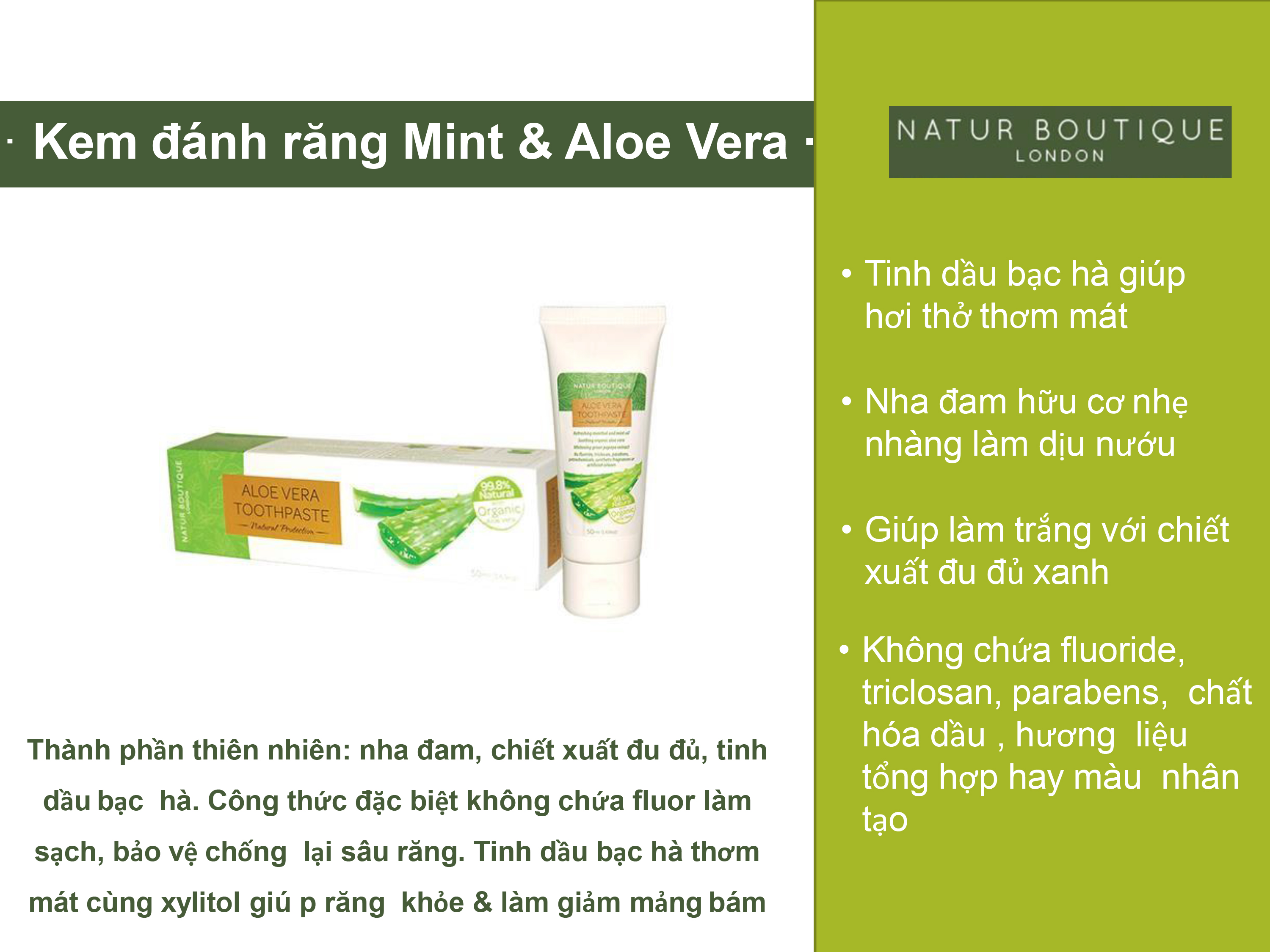 Kem đánh răng Mint & Aloe Vera, 50gr ( Mint&Aloe Vera Toothpaste 50gr)