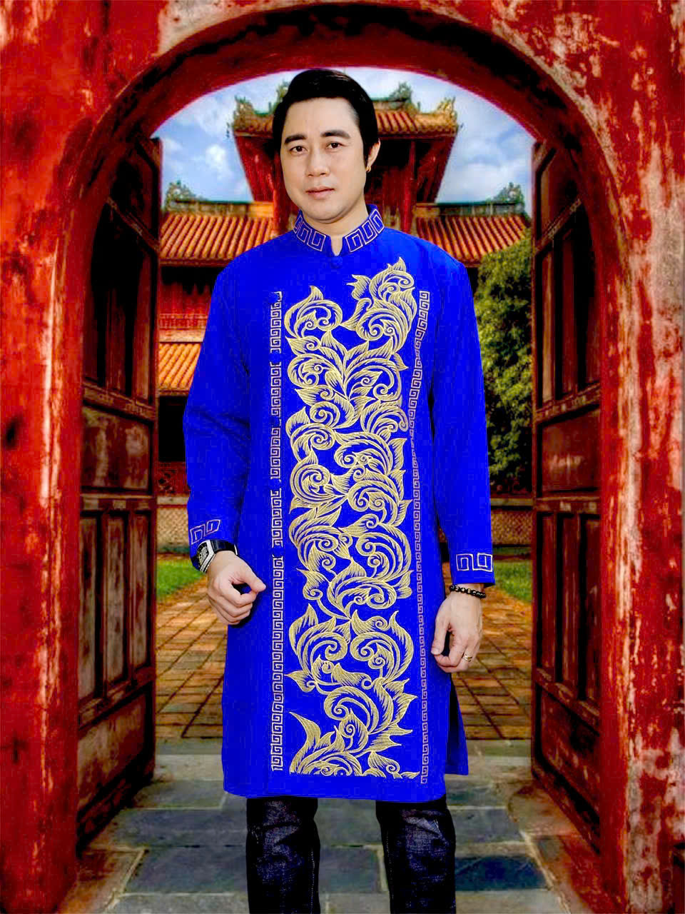 Áo Dài Truyền Thống # Áo Dài Gấm Lụa Họa Tiết Cho Nam # Quần Áo Nam Cao Cấp