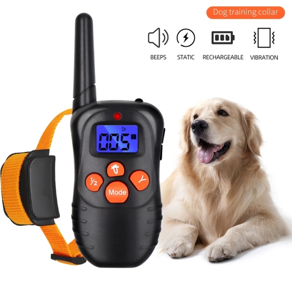 300m Electric Dog Training Collar Pet Remote Control Waterproof Rechargeable Shock Vibration Sound with LCD Display for All Size