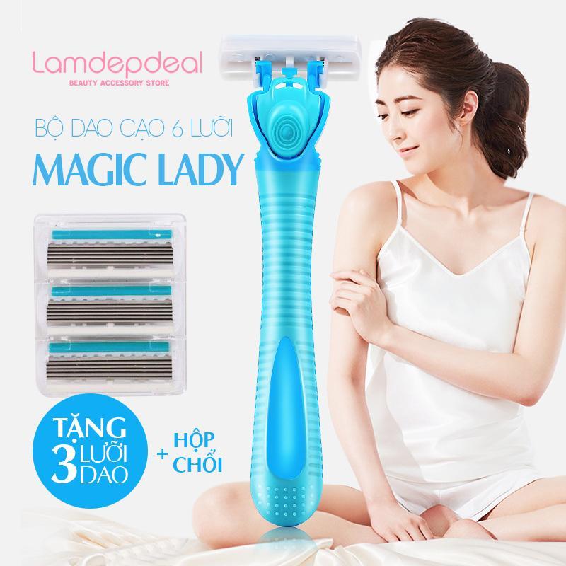 Bộ dao cạo lông MAGIC LADY chuyên dụng cho phái nữ - Cạo sạch lông nách tay chân an toàn - Tặng 3 lưỡi dao hộp chổi - Lavy Store nhập khẩu